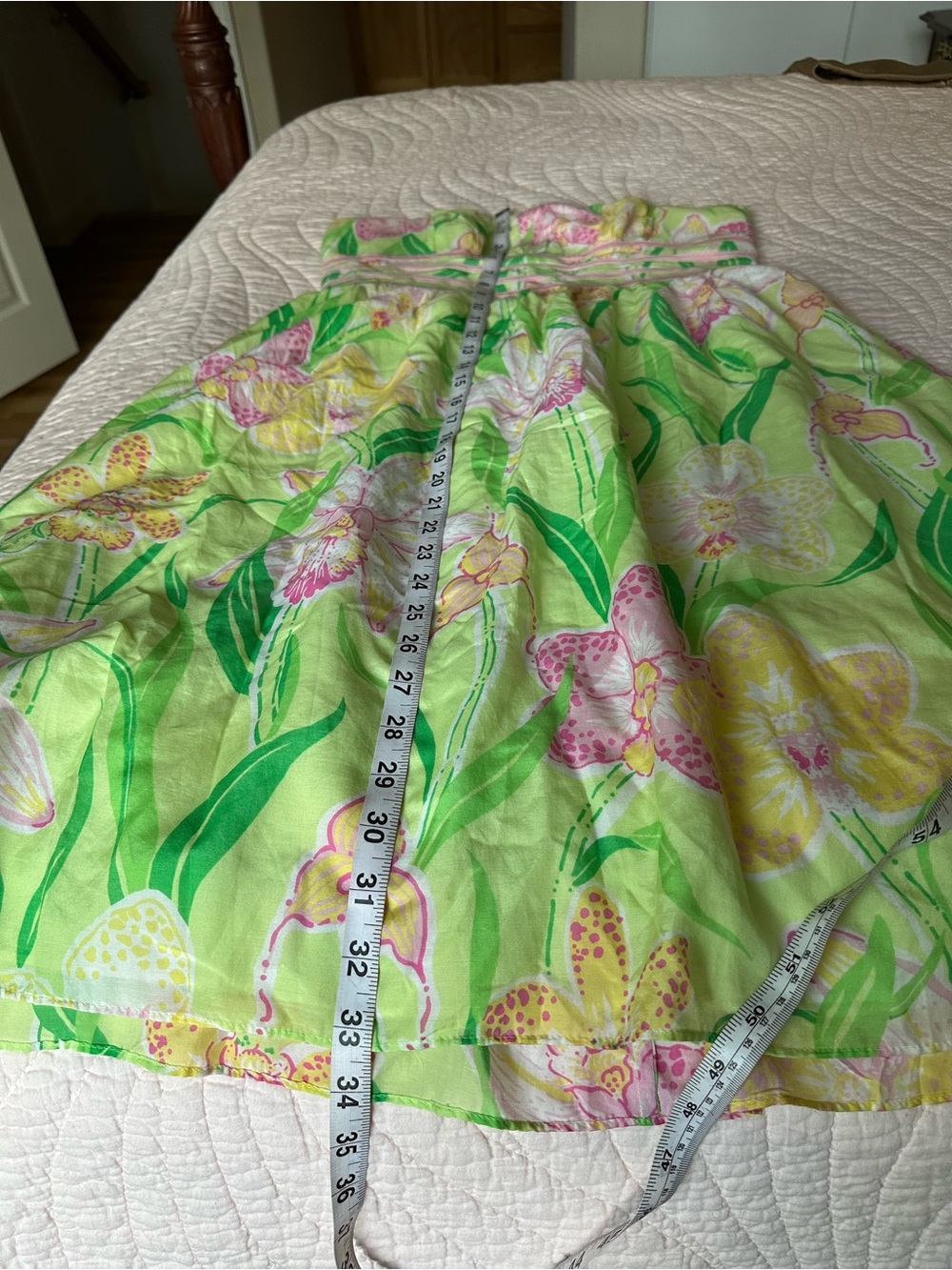 Lilly Pulitzer Lime Green Strapless Floral Sundress with Pink and Yellow Accents - Picture 6 of 7
